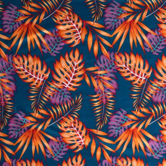 1 Yard All Over Split Leaves Sarong with Fringes Rayon Fabric 72" L x 45" W Royal {4}