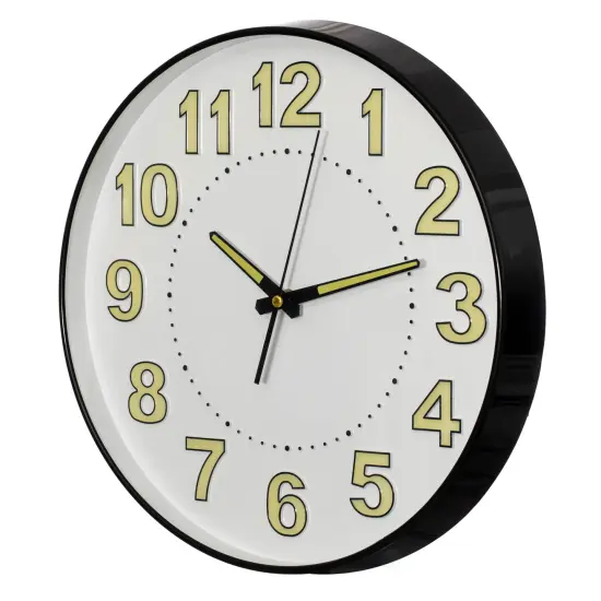 Clockswise 14" Decorative Glow in the Dark Quartz Wall Clock Battery Operated Classic Round Design Luminous Green Numbers & Hands Easy to Read Face for Home Office Classroom Hotel & Restaurant, Black {6}