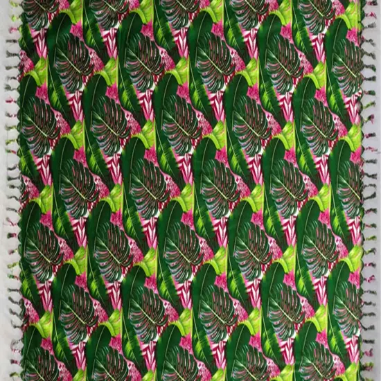 72" L x 45" W Split Leaf Banana Leaf Rayon Sarong with Fringes Green {1}