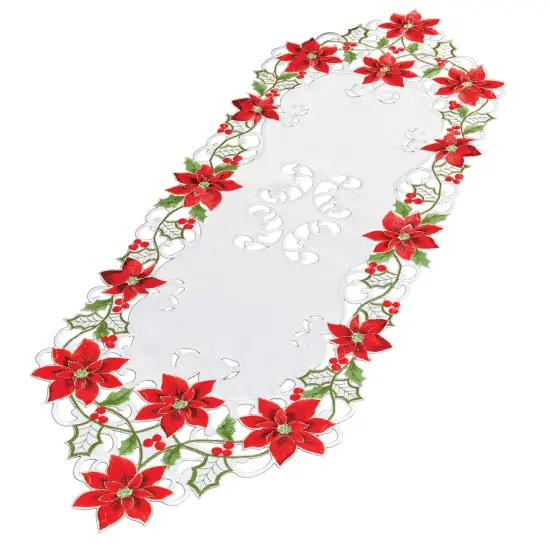 Collections Etc Embroidered Poinsettia 4-foot Dresser Scarf {2}