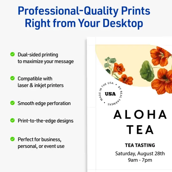 Avery Printable Single Rounded Corner Rectangle Flat Cards, 3-1/2" x 5", Matte White Cardstock, Print-to-The-Edge, Laser/Inkjet Printable, 40 Total, Great for Product Branding, Marketing, and More {8}