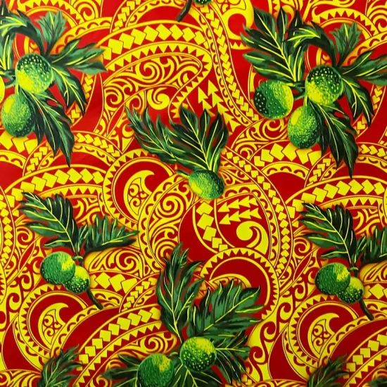 1 Yard Longan Traditional Tattoo Background Poly Cotton Fabric Print 45 Inch Width Red & Yellow {1}