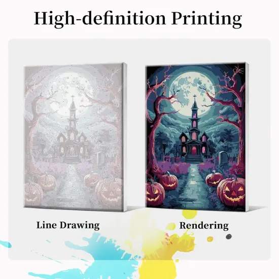 Halloween Paint by Numbers Kit - 8x12 Inch (Moon Castle Pumpkin) {3}