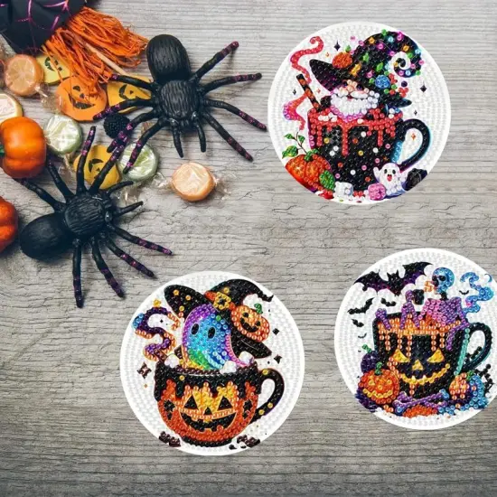 8 PCS Halloween Gnome Diamond Art Coasters Kits {2}