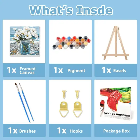 Flowers Paint by Numbers Kit for Adults Beginner, Daisy Paint by Numbers -9.84x9.84 inch {3}