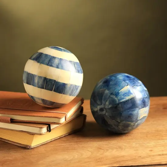 Decorative White and Blue Wooden Ball &ndash; Stylish Accent for Home D&eacute;cor {1}