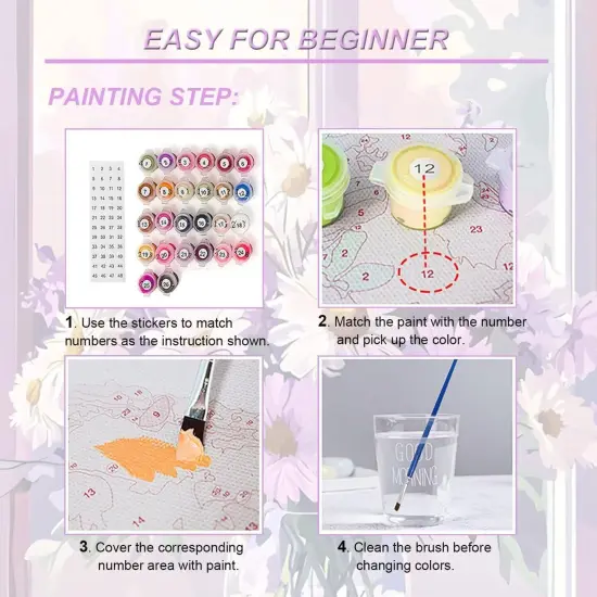 Daisy Purple White Flowers in Vase Art Acrylic Paint Adult Paint by Number Kits on Canvas 16x20 inch DIY Craft Kits for Adults Women Beginner Gifts Home Decoration {5}