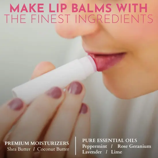 DIY Gift Kits 73-Piece DIY Lip Balm Kit | Includes All Natural & Organic Essential Oils, Shea Butter, Filling Tray & More | Makes 23 Homemade Lip Balms | For Dry & Chapped Lips | For Kids & Adults Multicolor {3}