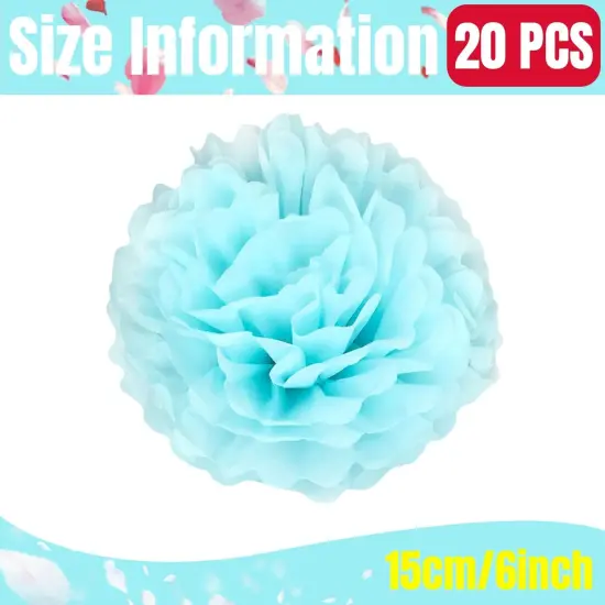 20pcs Light Blue Paper Pom Poms Decorations, DIY Decorative Tissue Paper Pom-poms Flowers Ball for Party Wedding Outdoor Decoration {2}