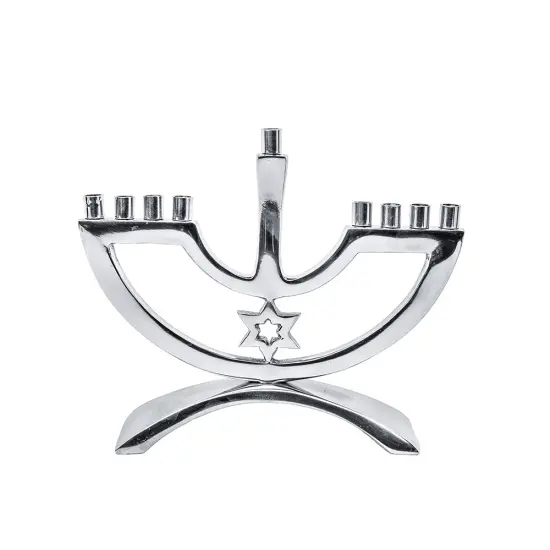 Metal Candle Menorah with Star of David By Kinor Decor Silver {3}