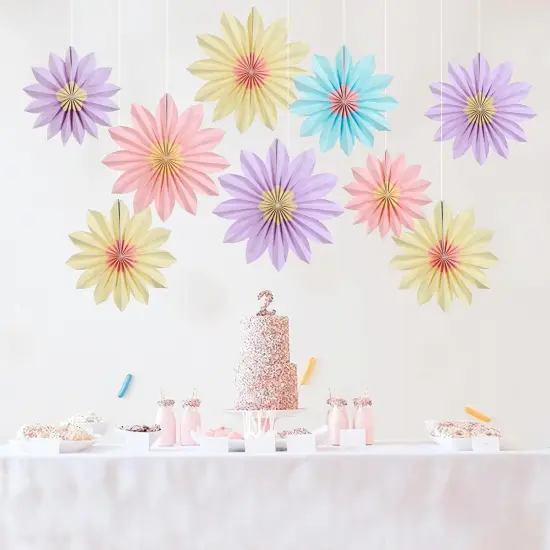Sunflower Party Decorations Pastel Paper Fans Party Decor Summer Beige Spring Decoration Blue Pink Hanging Purple Flower Garland {2}