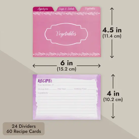 Wooden Recipe Box (7x5x5 in) with Cards and 24 Dividers with Meat, Veggie, Dessert Tabs Brown {4}