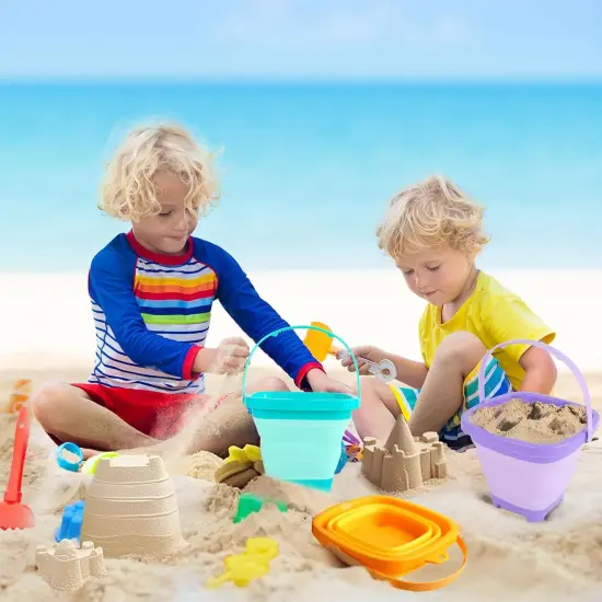 3Set Collapsible Beach Buckets, Foldable Sand Toys Easter Buckets for Kids, for Toddlers Outdoor Activities, Beach Fun Summer Vacation {5}