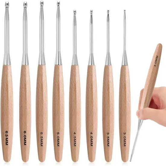 Beech Wood Crochet Hooks 3.0mm~6.5mm, Ergonomic Crochet Hooks Set with Roll Felt Case {1}