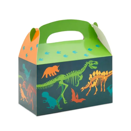 24 Pack Dinosaur Treat Boxes with Handle and Stickers - Dino Party Favors for Kids' Birthday Supplies (3.62 x 6.25 x 3.5 in) Green {4}