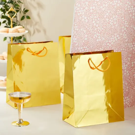24 Pack Metallic Gold Gift Bags with Handles for Birthday Party Favors {2}