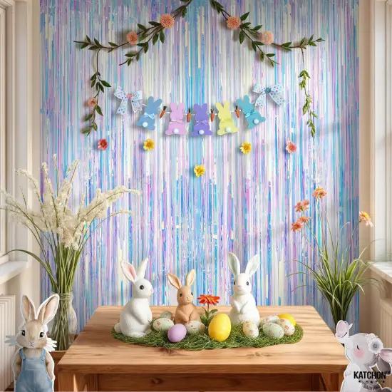 Neon Iridescent Streamers - 2 Large, 3.2x6.5 Feet, Iridescent Party Decorations | Iridescent Fringe Decorations for Home {5}