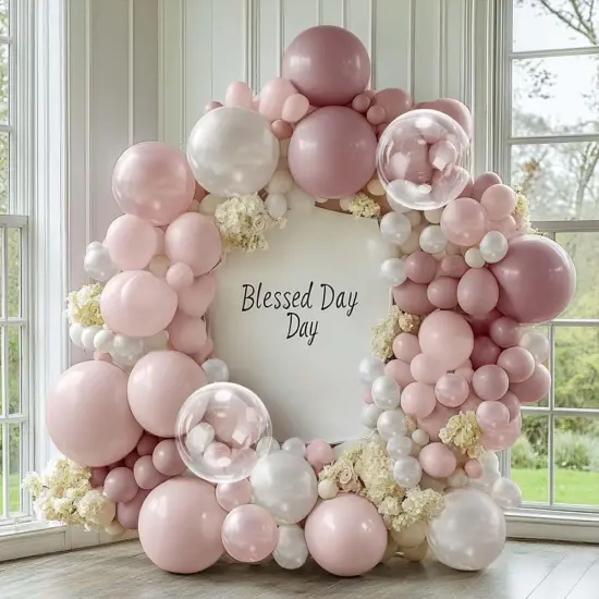 Pink and White Balloons Double Stuffed Pearl Pink Balloon Garland Arch Kit for Birthday Baby Shower Bridal Shower Wedding Bachelorette Party Decorations {4}