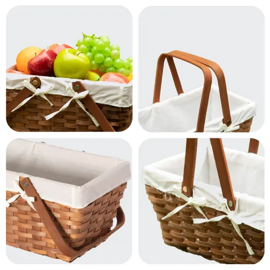 Double Handle Woodchip Basket with Liner - Perfect as Toy Organizer, Storing Fresh Fruits or Safeguarding Your Must-Have Beach Essentials for Unforgettable Holidays or Picnic Parties {6}