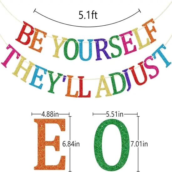 Pride Banner, Be Yourself They'll Adjust, Rainbow Pride Month Decoration, Glitter Rainbow Banner, LGBTQ+ Party Decor, Gay Pride Decor {2}