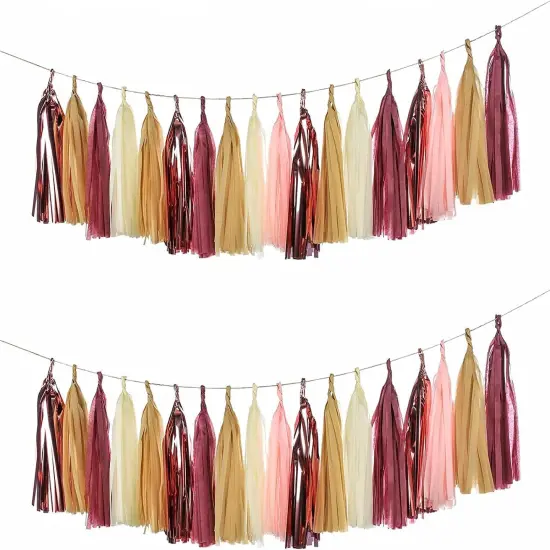 25 PCS Burgundy Tassels Garland Tissue Paper Tassels Banner DIY Kit Baby Shower Decorations Fall Wedding Burgundy Wedding Women Birthday Party Thanksgiving Day Decorations {1}