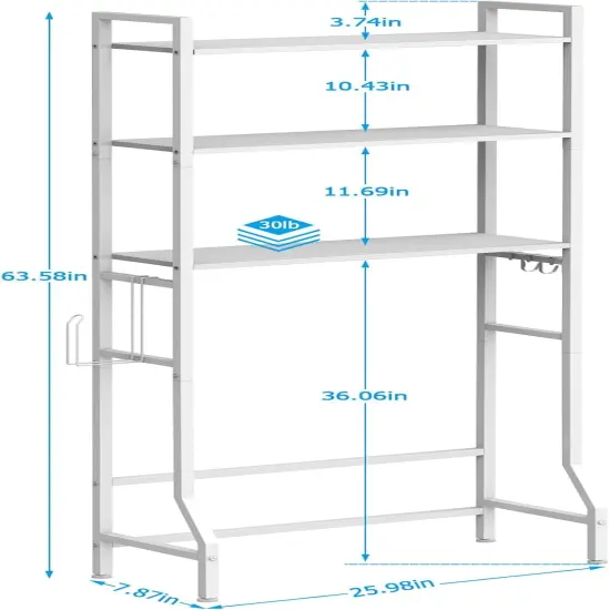 3-Tier Over-The-Toilet Storage Shelf with Adjustable Feet | Anti-Tip Bathroom Organizer | White Scandinavian-Style Space-Saving Shelf for Bathroom, Laundry Room {3}