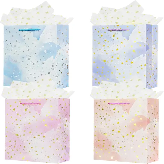 4Pcs 12.6" Medium Size Gift Bag with Handles for Women Men Boy Girls Kids Baby Cute Star Gift Wrap Bags {1}