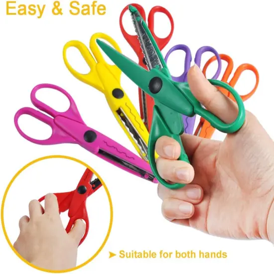 Craft Scissors Decorative Edge, 6 Pack Extended Crafting Scissors, Pattern Scissors with Different Designs on Blades, Fun Scissors for Kids, Teachers, Crafts, Scrapbooking, DIY Photos, Album {5}