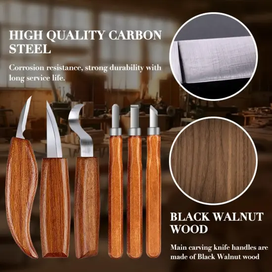 Wood Carving Kit with Basswood Carving Blocks, Wood Carving Tools Includes 3 Wood Carving Knives, 3 Detail Wood Carving Knife and 8 Wood Blocks, Whittling kit for Adult and Kids Beginners {2}