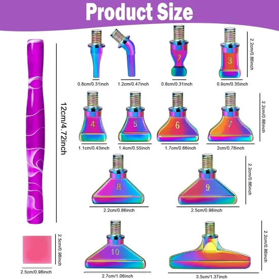 21Pcs Rainbow Diamond Art Painting Metal Tips Screw Thread Tips Diamond Art Painting Pen Accessories Multi Placer Tips 5D Diamond Art Painting Tools with 6 Clay, Gift Box {5}