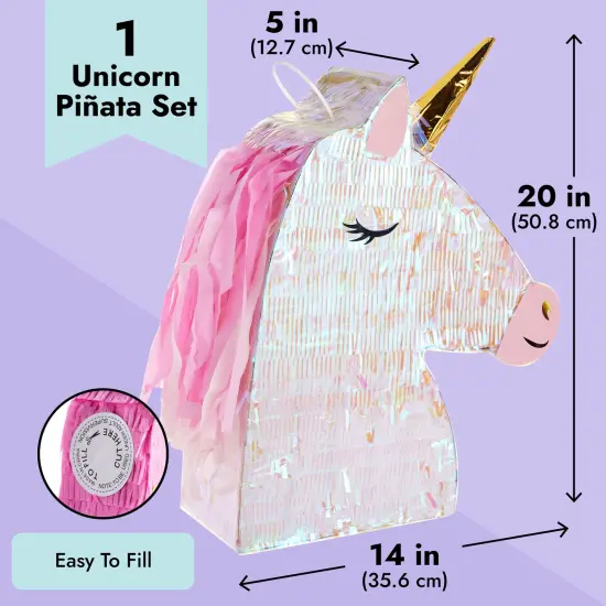 Large Unicorn Pinata Kit with Blindfold and Stick for Girls Birthday Party Decorations (20 x 14 x 5 In) Pink {4}