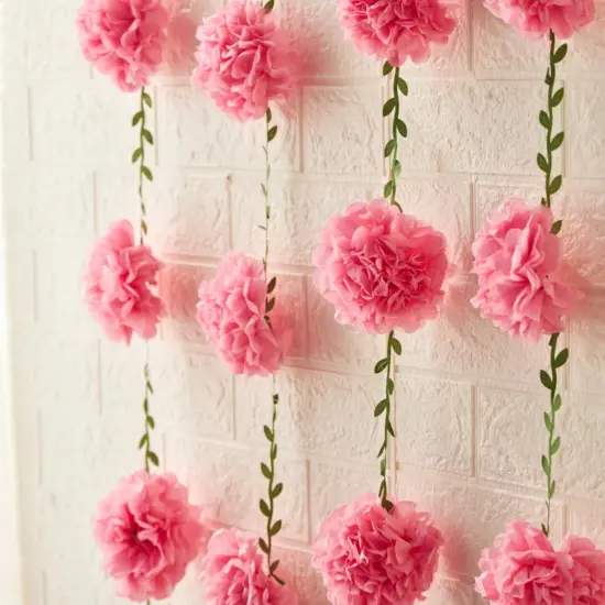 2PCS Pink Paper Flower Garland, Flower Leaves Banner Flower Pom Pom Garland Spring Hanging Paper Flower Decorations for Wall Nursery Anniversary Wedding Birthday Arch Decor (8.2ft) {1}