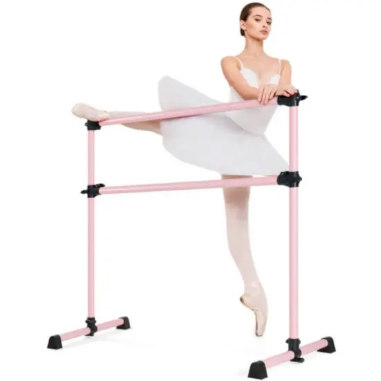 Adjustable Freestanding Ballet Barre with Double Poles and Non-Slip Feet Purple {4}