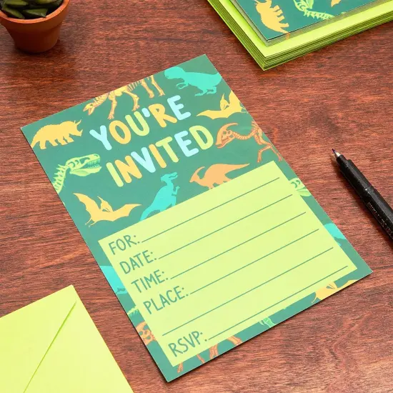 Green Dinosaur Party Invitations, You're Invited (5 x 7 In, 36 Pack) {3}