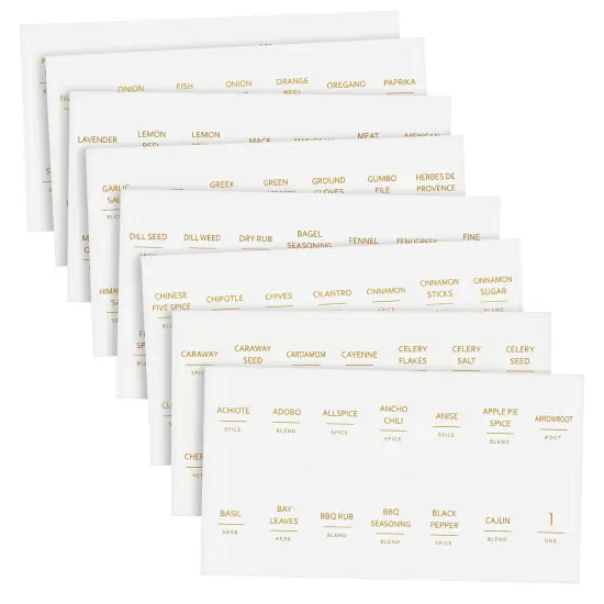 Talented Kitchen 140 Pack of Minimalist Style Spice Jar Labels, Preprinted, Water Resistant Stickers (Gold Text) {6}