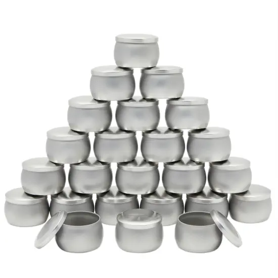 24 Pack Small 4 oz Candle Tins for Making Candles with Lids, Round Containers for DIY Crafts (Silver, 3 x 2 In) {1}