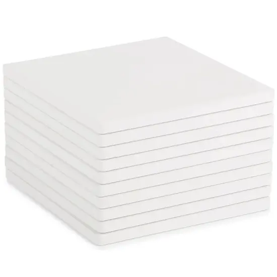 10 Pack White Unglazed Ceramic Tiles For Crafts with Cork Backing Pads for Coasters, DIY Arts and Crafts (4.25 x 4.25 In, Square) {7}