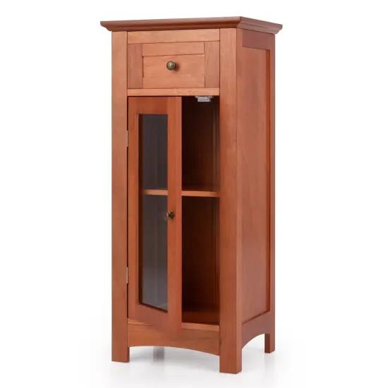 MDF Storage Cabinet with Glass Door, Drawer and Adjustable Shelf Brown {8}