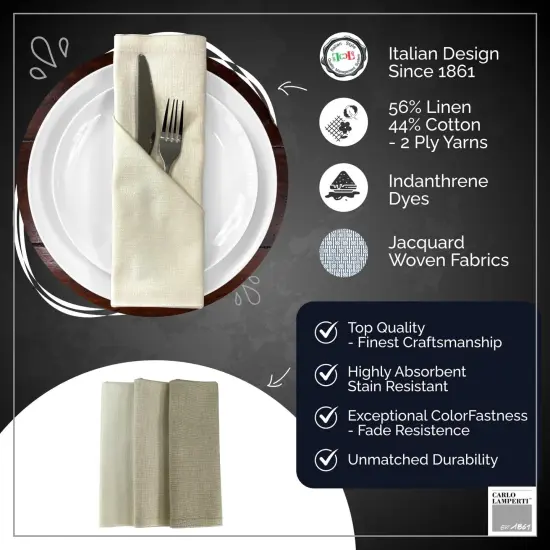 Premium Cotton Linen Napkins (Set of 4) 56% Cotton 44% Linen Light Sage Napkin 20"x20" Soft Durable Jacquard Woven Cloth Stain Release Fabric, Machine Washable, Table Linens {4}