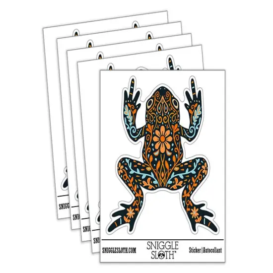 Water Bottle Sticker Set Floral Flower Frog Toad Fern Leaves Vines Cute Waterproof Vinyl Stickers Pack Decal, Skateboard, Laptop, Car, Window, Bumper - 5 Pack {2}
