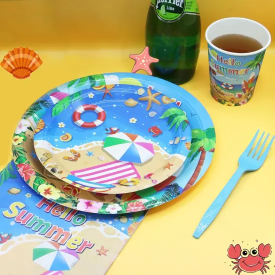 Beach Party Supplies Serves 20, Beach Party Decorations, Beach theme Plates and Napkins, Summer Pool Party Set, Summer themed Paper Tableware Set {4}