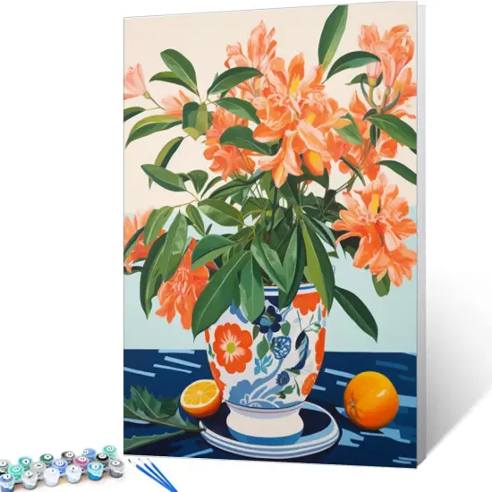 Orange Flowers in a Floral Pot Paint by Numbers Kits 16x20 inch Canvas DIY Oil Painting for Kids, Students, Adults Beginner with Brushes Acrylic Pigment Neo-Pop Style Painting {2}