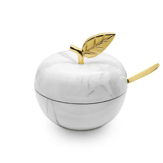 White Marble Honey Dish Gold {1}