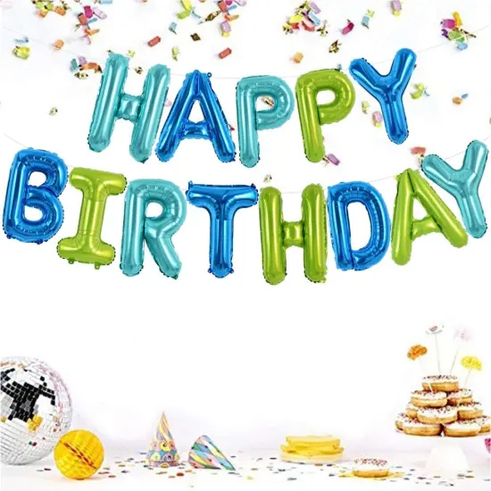 Blue Green Happy Birthday Balloons Banner 16 Inch Mylar Foil Letters Birthday Sign Bunting Reusable for Girls Boys Kids & Adults Birthday Decorations and Party Supplies {4}