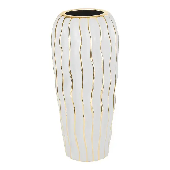 Elegant White Porcelain Vase with Gold Wavy Design By Kinor Decor {3}
