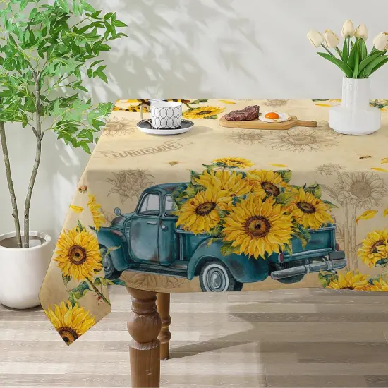 Sunflower Tablecloth 60x104 Inch Rectangle, Yellow Sunflower Decor for Home, Spring and Summer Table Cloth Rectangle Water Resistant for Table, Party Decorations {1}