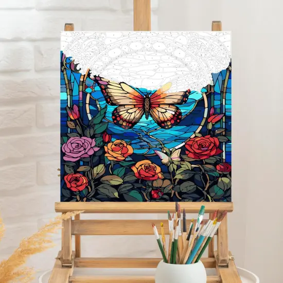 2 Pack Paint by Numbers Kit for Adults 16x20inch Stained Glass Butterfly Paint by Number Canvas, Acrylic Adults' Paint-by-Number Kits Flowers {2}