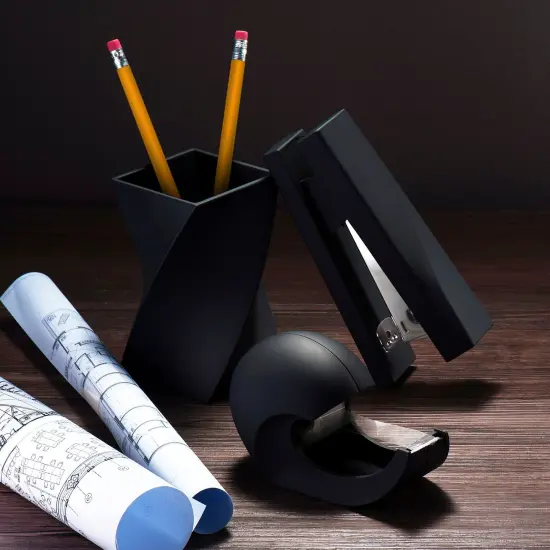 Stylish Wave Pen Holder, Soft Touch Pencil Cup Stationery Desk Organizer, Black {3}