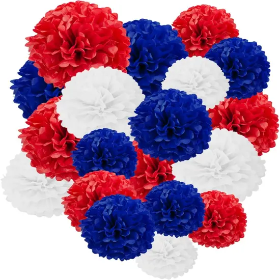 Red White and Blue Tissue Paper Pom Poms, 15PCS Tissue Paper Flowers for Party , Shopping Mall Home Window Decoration ,Wedding Birthday Baby Shower MASKMAN Baseball Themed Parties {5}