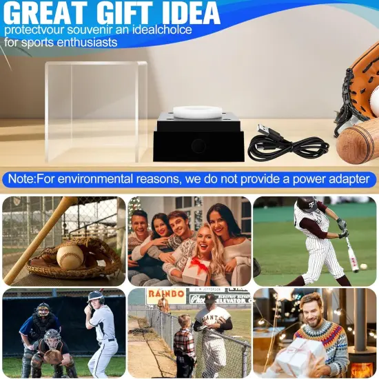 Baseball Display Case with LED Light & UV Protection &ndash; High Transparency Acrylic Cube Holder for Balls, Pool Balls, Tennis Balls, Golf Balls,Cards, Memorabilia Gifts {3}